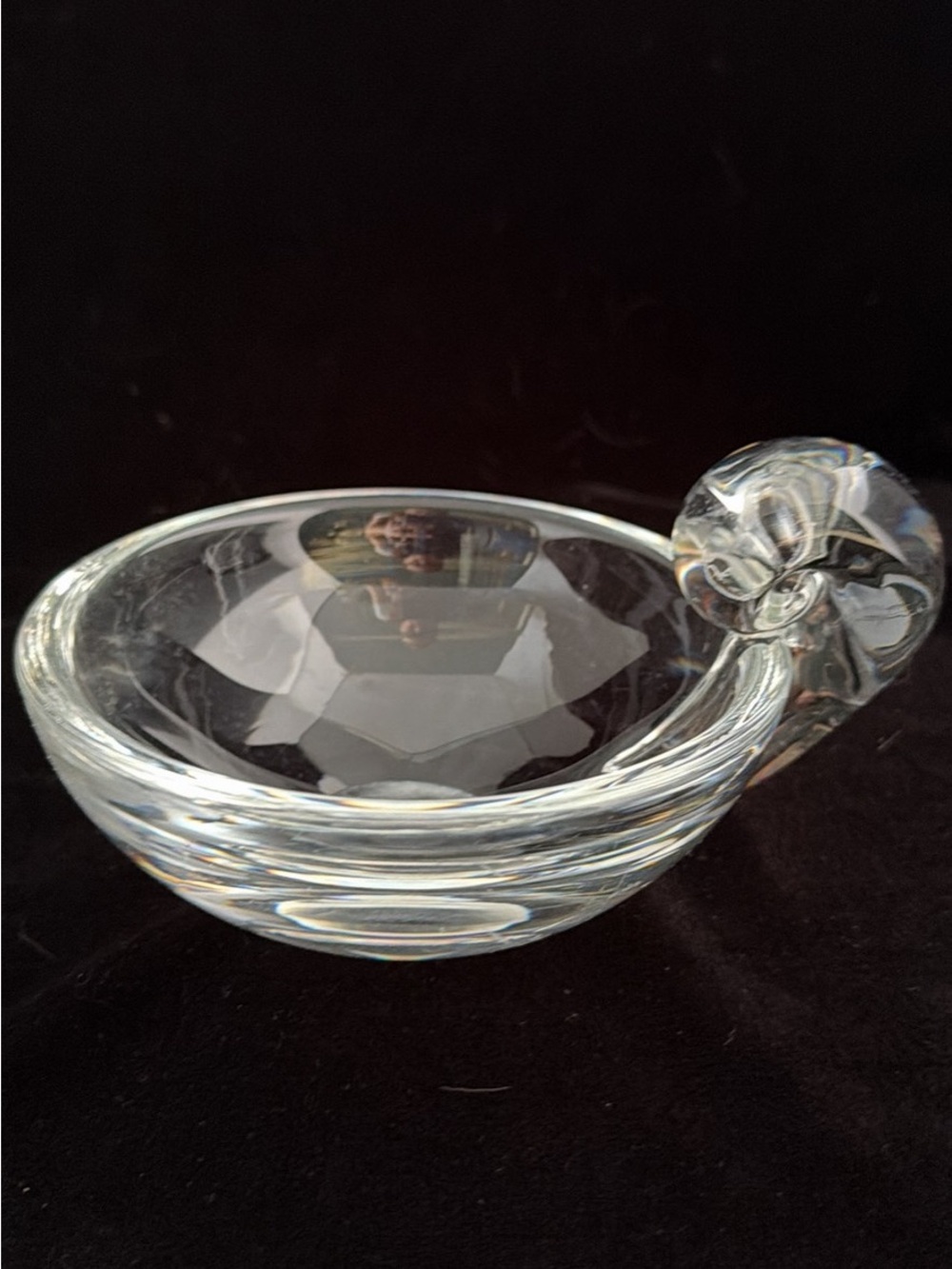Steuben Snail Scroll Handle Olive Bowl - 6”